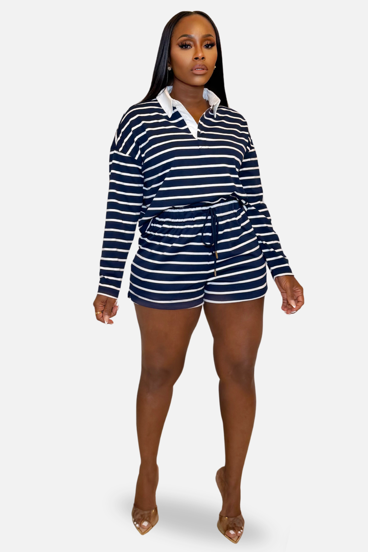 The Aspen Striped Short Set [Navy/White]