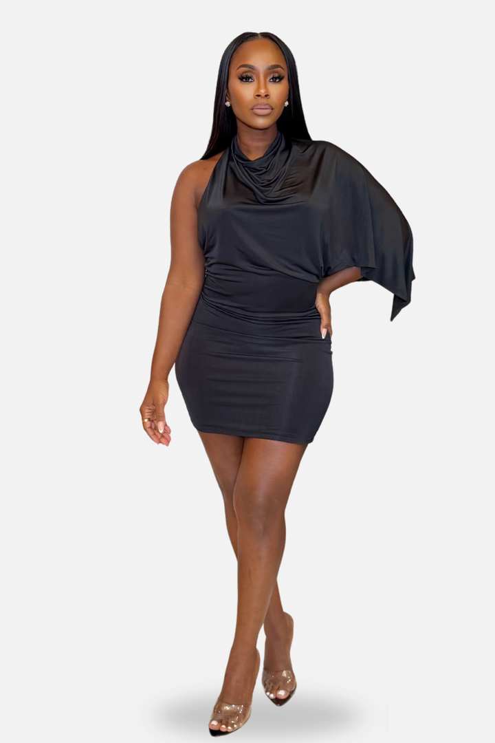 Midnight Allure Draped Mini Dress Black