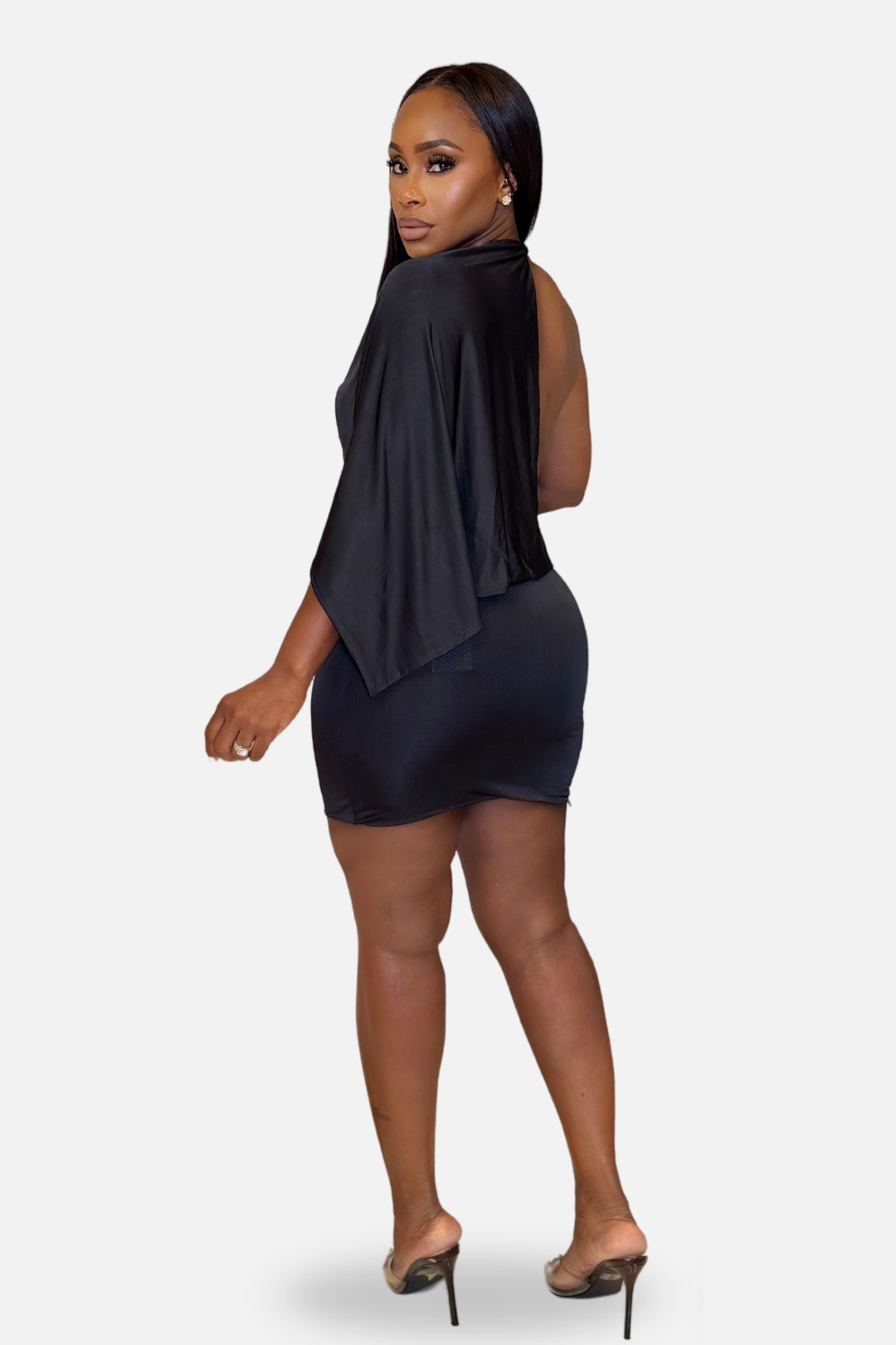 Midnight Allure Draped Mini Dress Black