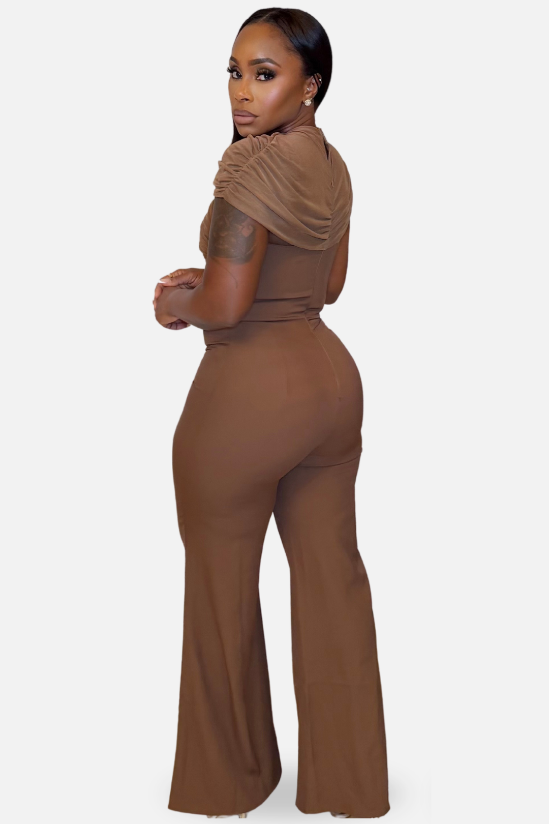 Sculpted Elegance Draped Jumpsuit [Mocha]