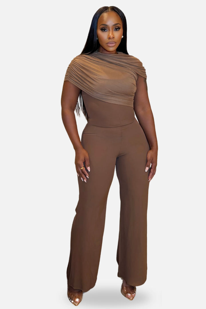 Sculpted Elegance Draped Jumpsuit [Mocha]