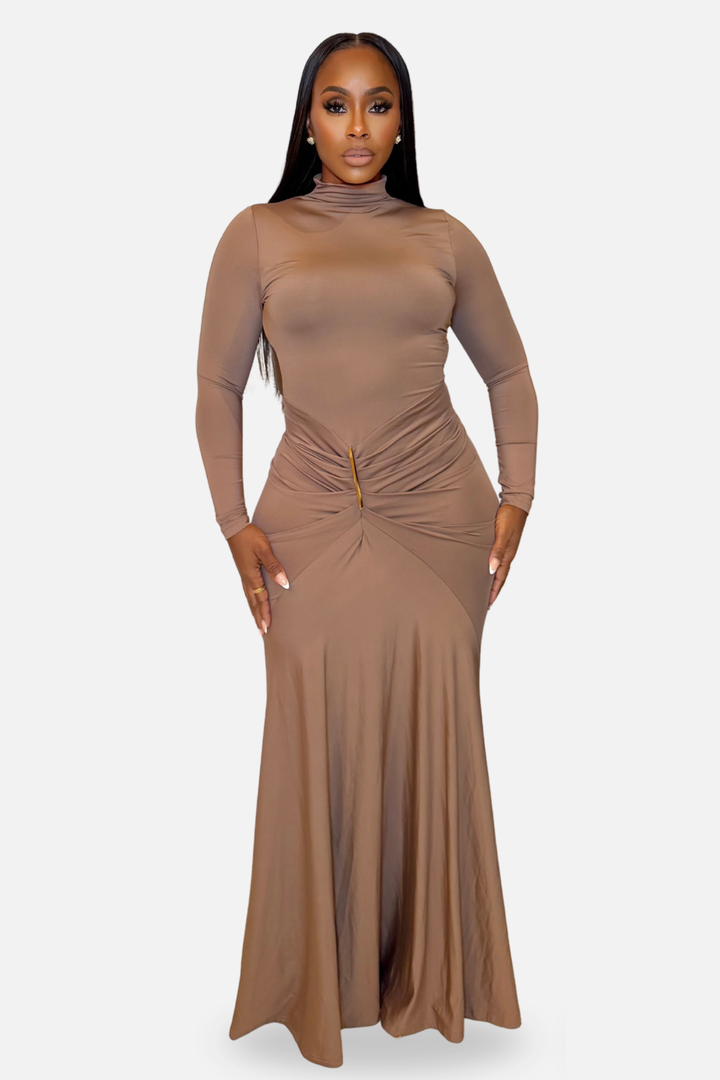 The Amara Sculpted Maxi Dress Mocha