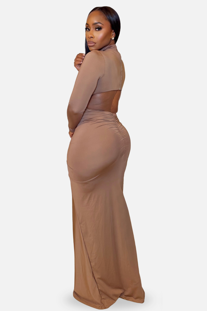 The Amara Sculpted Maxi Dress Mocha