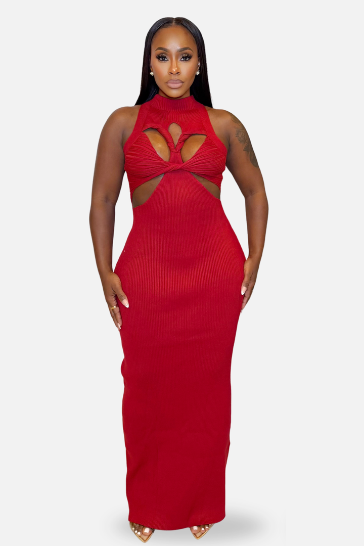 The Scarlett Ribbed Cutout Maxi Dress [Wine]