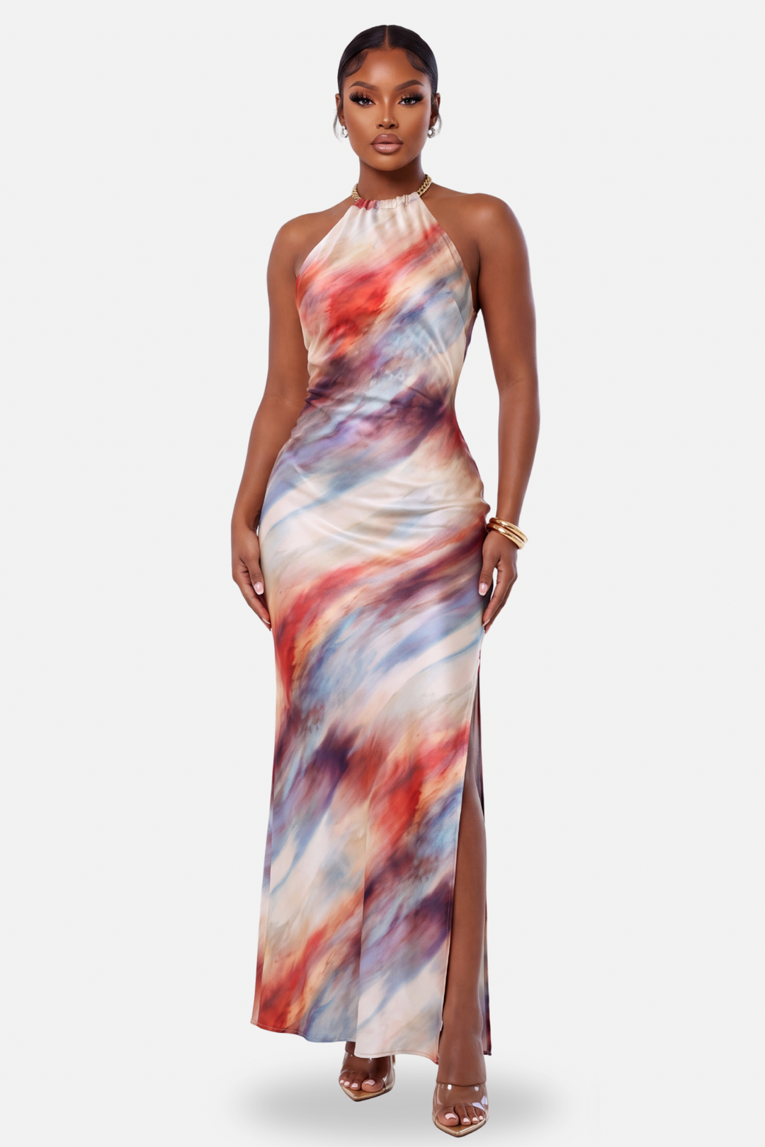 The Aaliyah Printed Satin Maxi Dress[Multi]