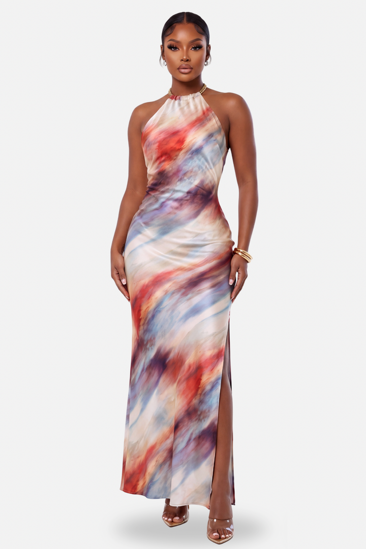 The Aaliyah Printed Satin Maxi Dress[Multi]