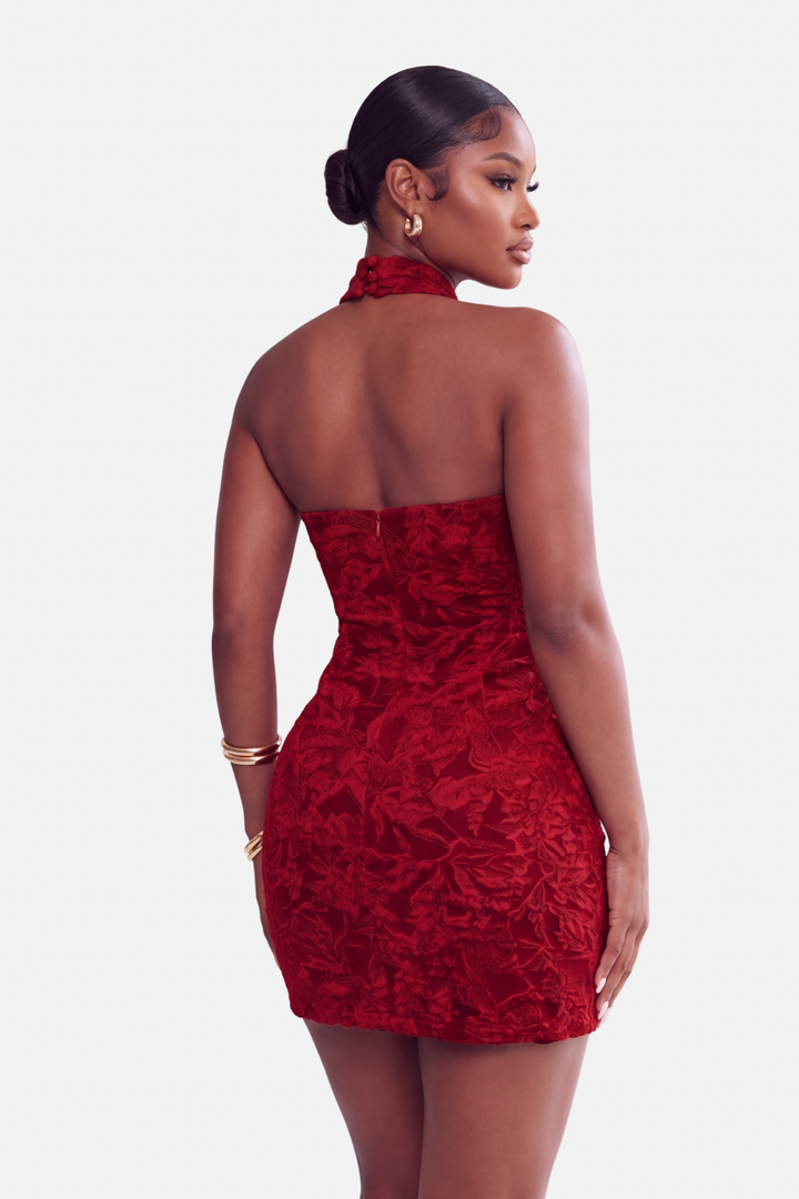 The Giselle Jacquard Mini Dress [Crimson]