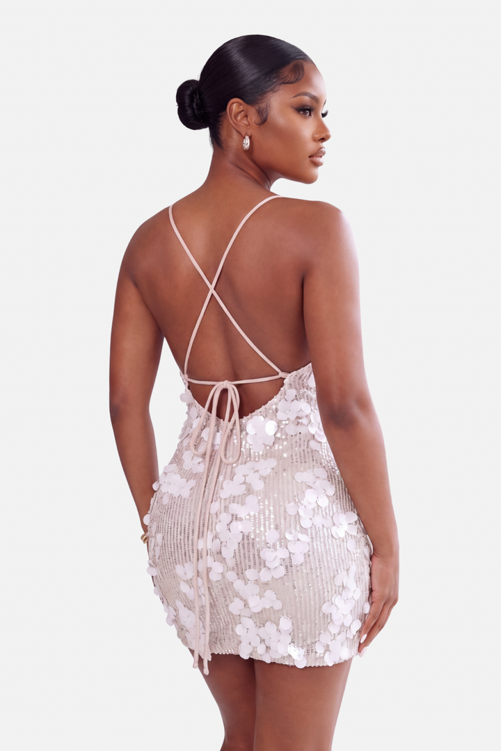 The Enchanted Bloom Sequin Mini Dress [Ivory]