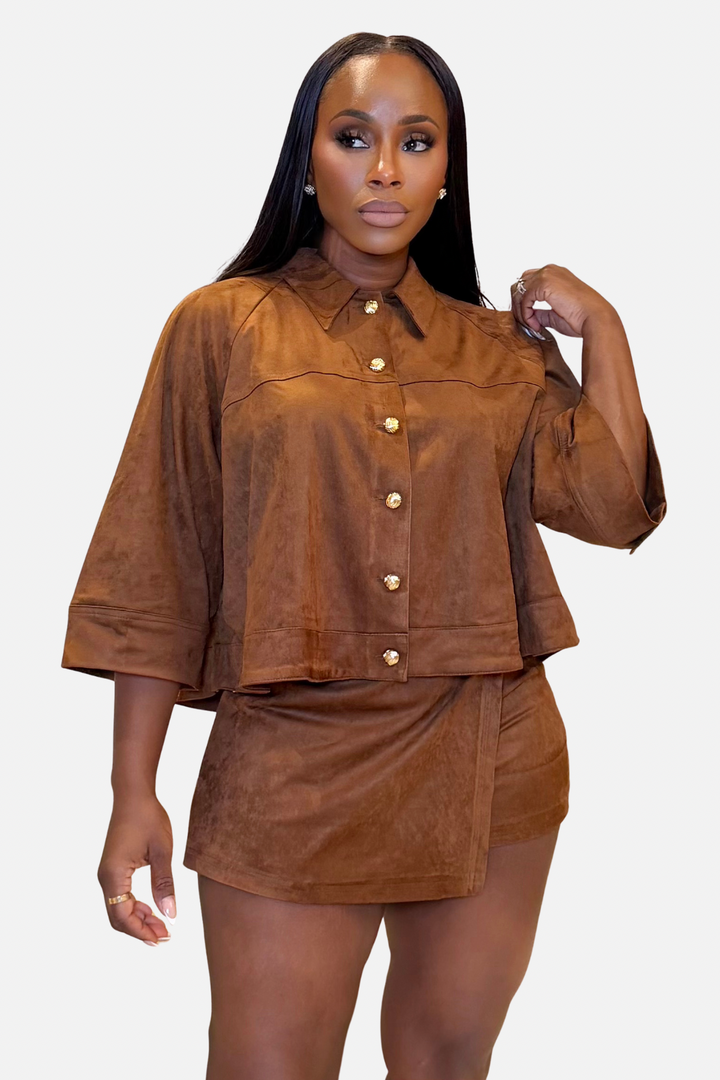 Sienna Luxe Suede Skort Set [Cognac]