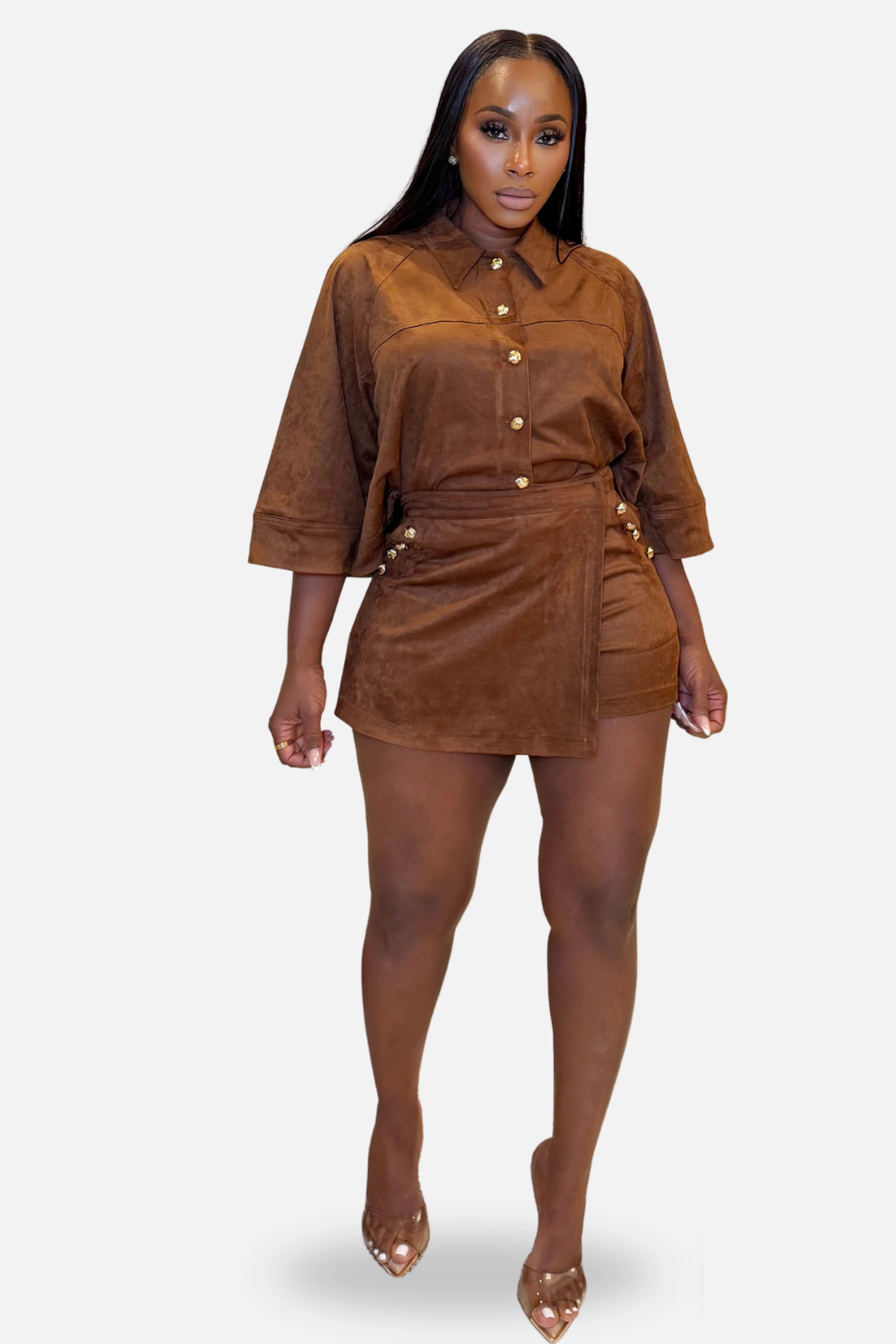 Sienna Luxe Suede Skort Set [Cognac]