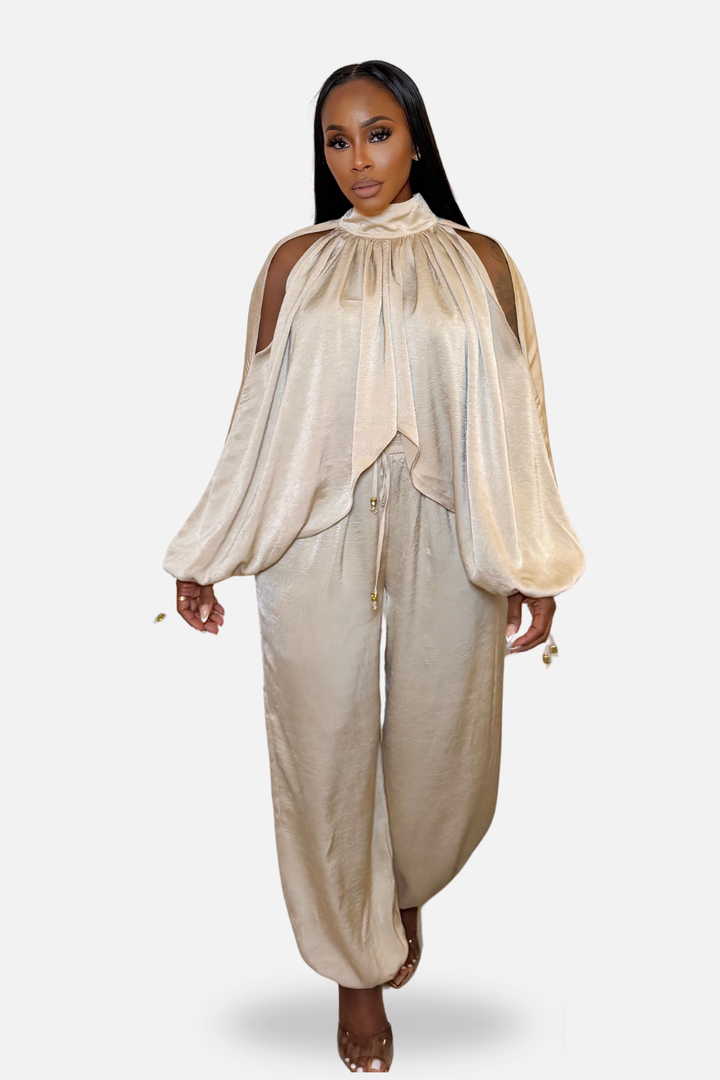 Elodie Luxe Satin Pant Set Champagne