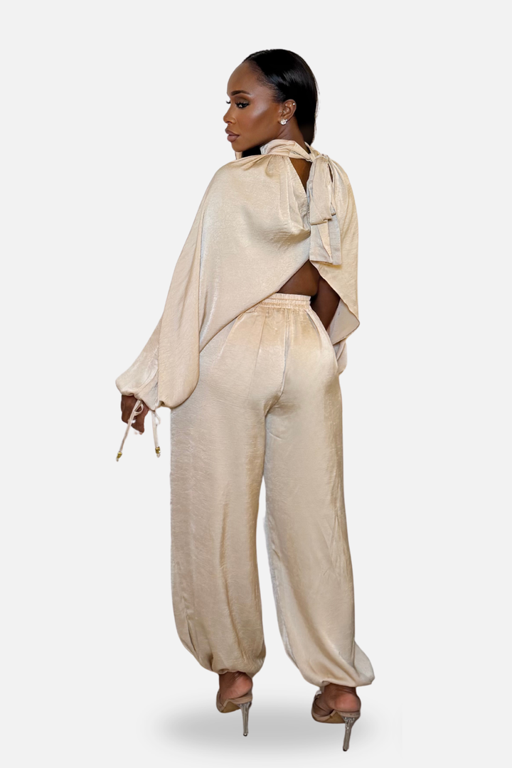 Elodie Luxe Satin Pant Set Champagne