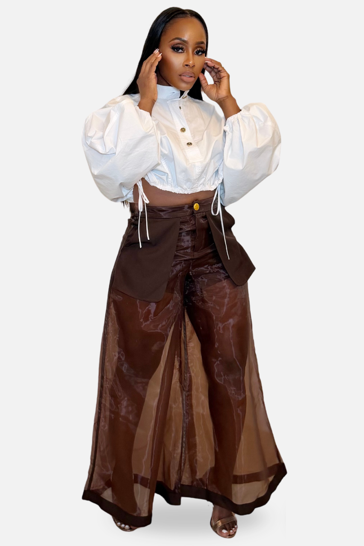 The Sloane Sheer Wide-Leg Pants – Chocolate Brown