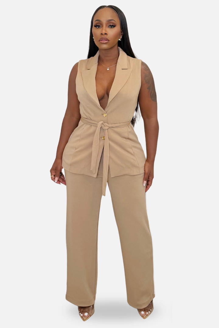 The Camille Tailored Vest &amp; Wide-Leg Pants Set – Camel