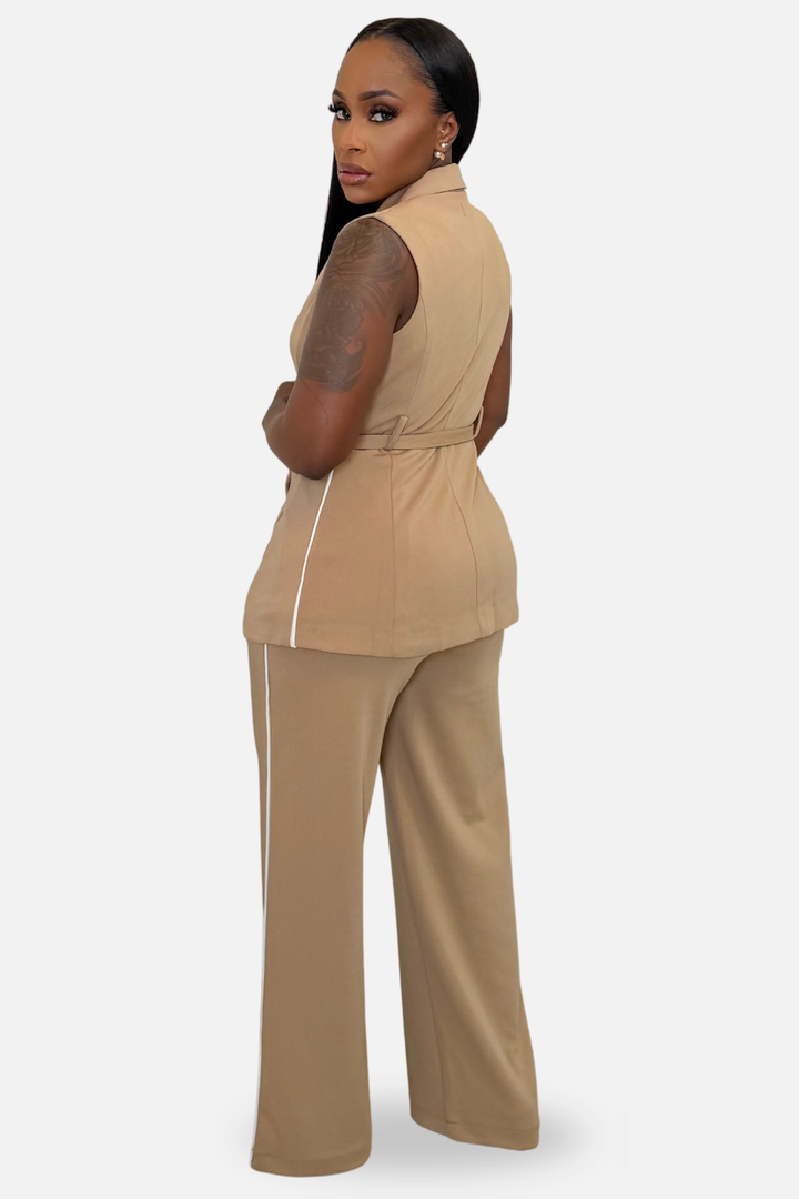 The Camille Tailored Vest &amp; Wide-Leg Pants Set – Camel