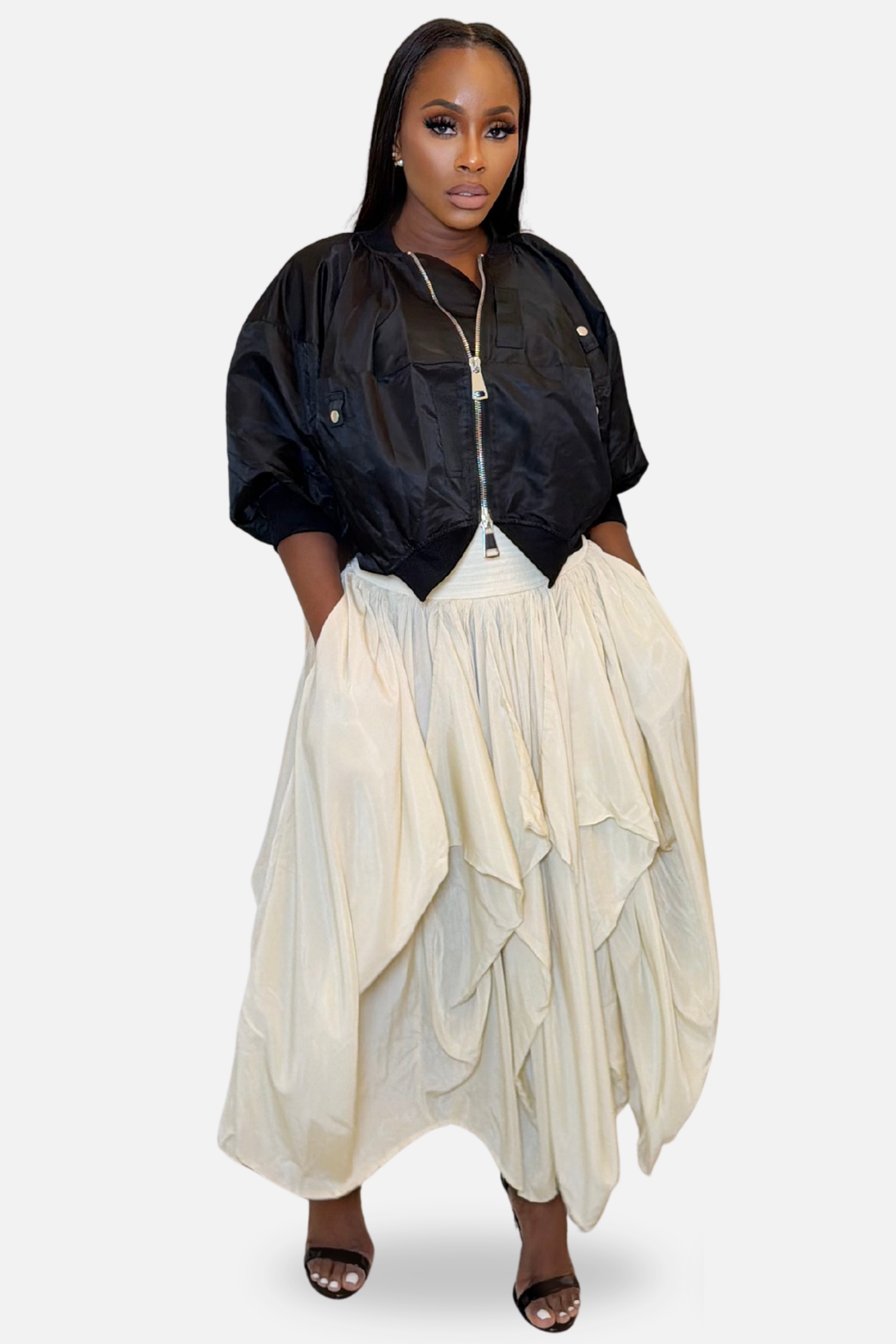 The Amara Draped Bubble Maxi Skirt [Ivory]