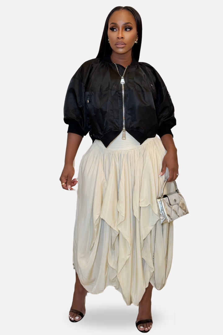 The Amara Draped Bubble Maxi Skirt [Ivory]