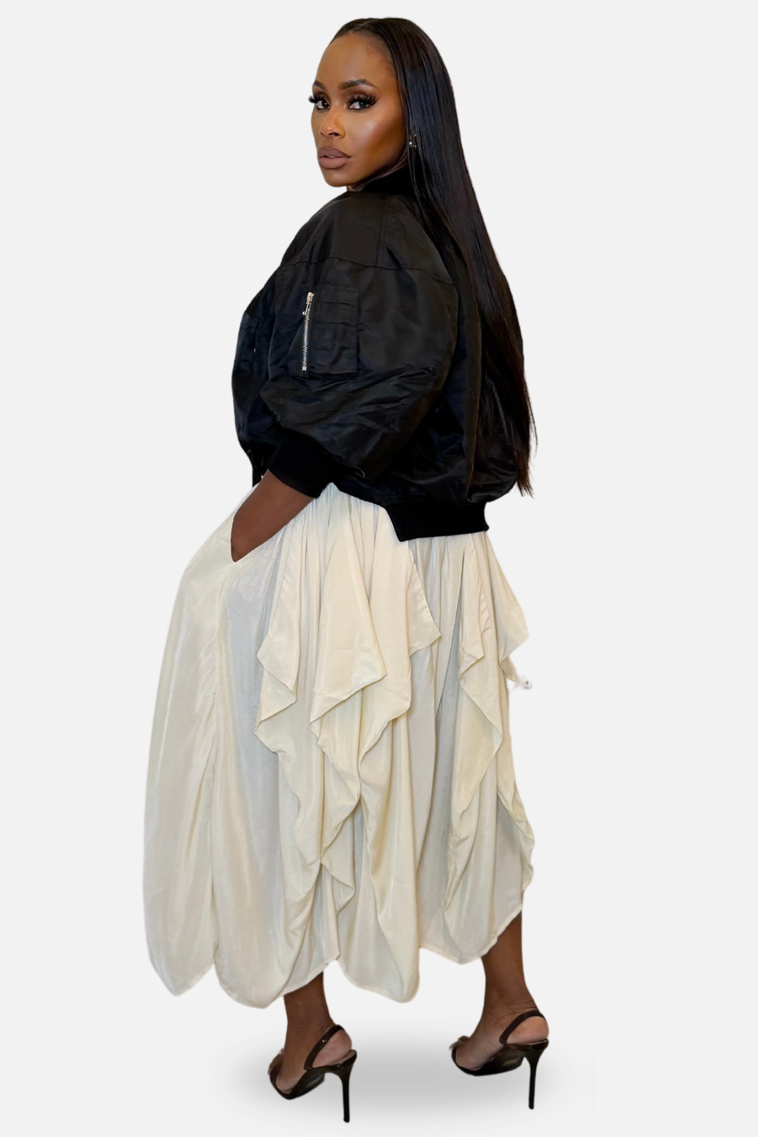 The Sloane Cropped Utility Bomber Jacket [Black]