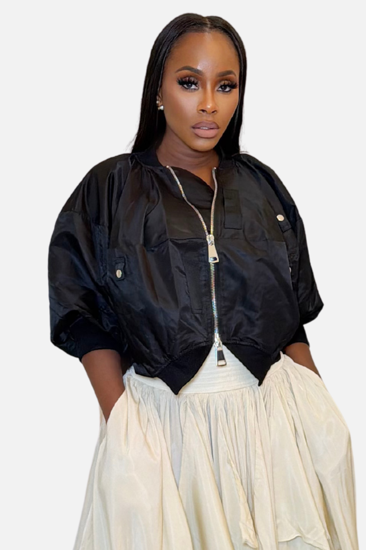 The Sloane Cropped Utility Bomber Jacket [Black]