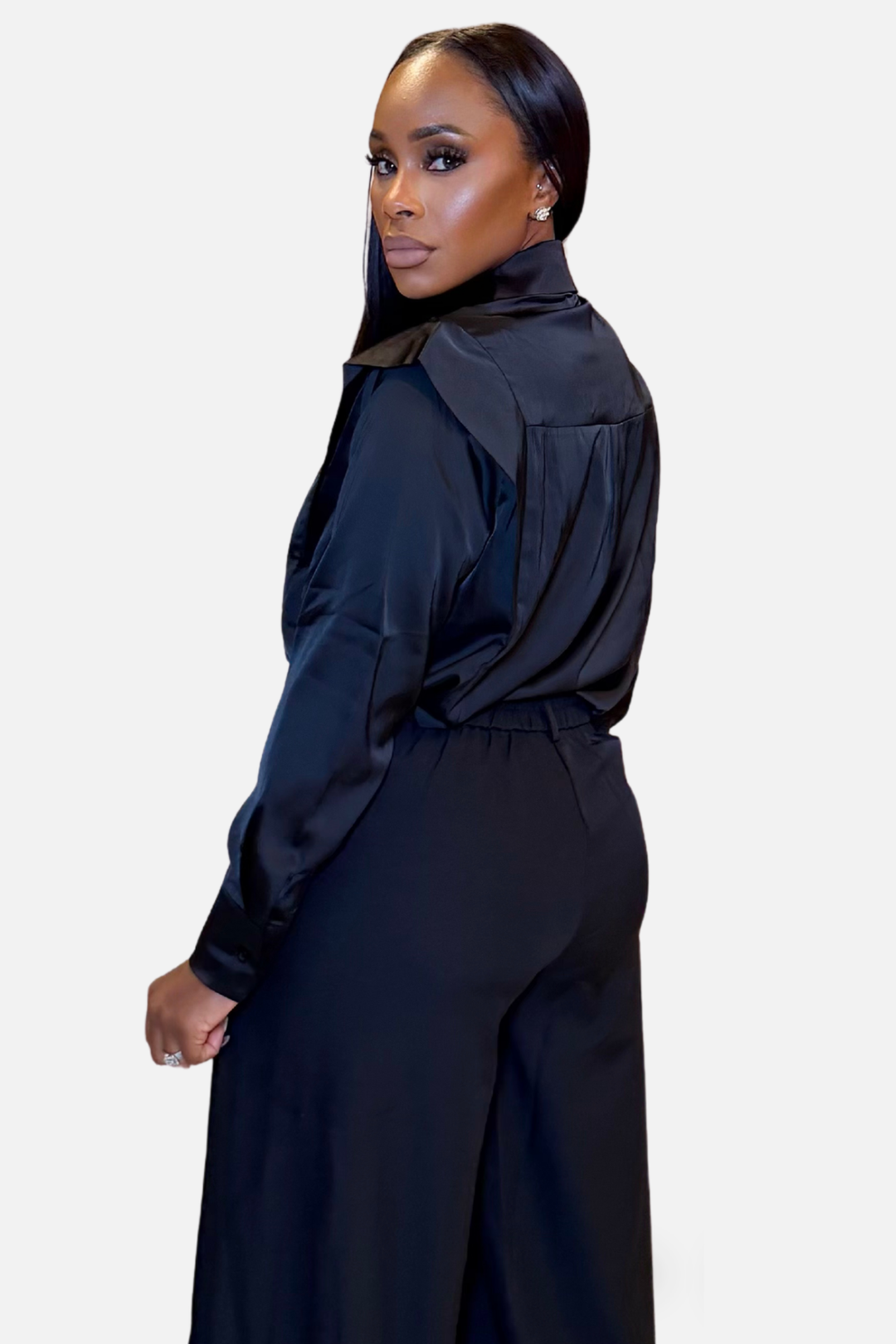 The Victoria Gold Accent Statement Blouse [Black]