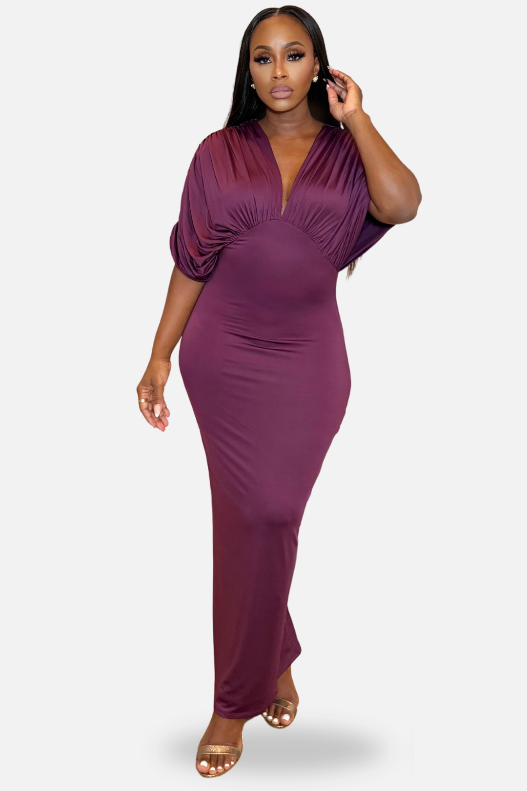 The Amara Ruched Maxi Dress – [Plum]