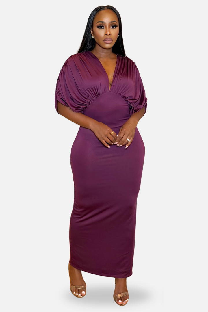 The Amara Ruched Maxi Dress – [Plum]