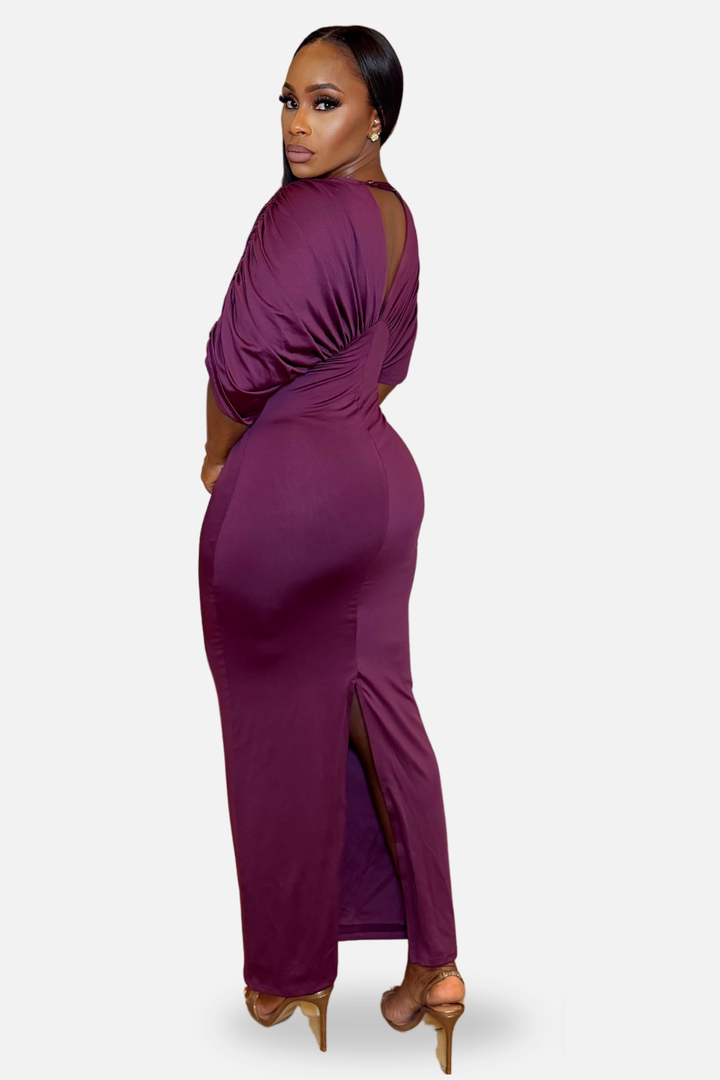 The Amara Ruched Maxi Dress – [Plum]