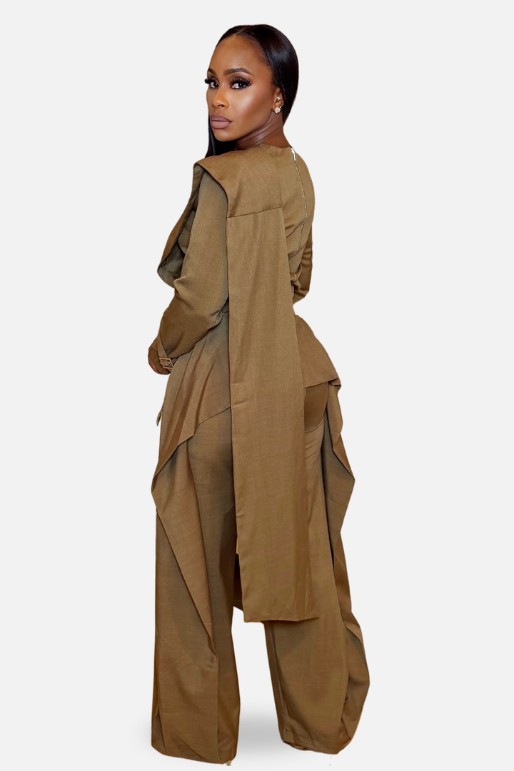 The Valentina Draped Wide-Leg Pant Set [Taupe]