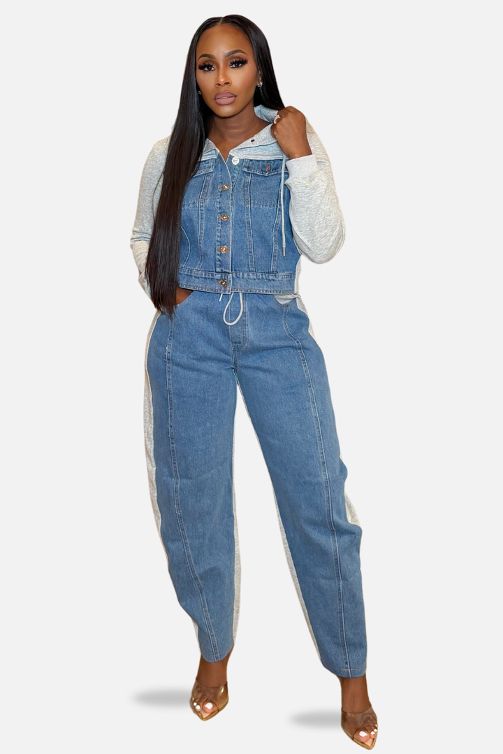 The Denim Luxe Hoodie &amp;amp; Jogger Set – Blue/Grey