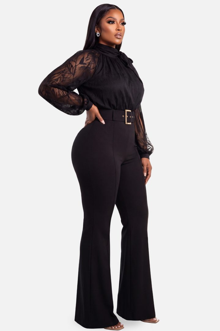 Midnight Elegance Lace Sleeve Jumpsuit (Black)