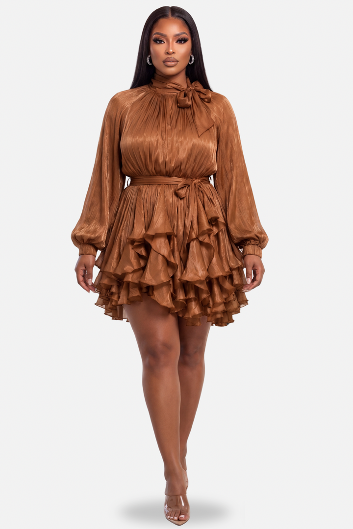 Golden Hour Ruffle Mini Dress [Bronze]