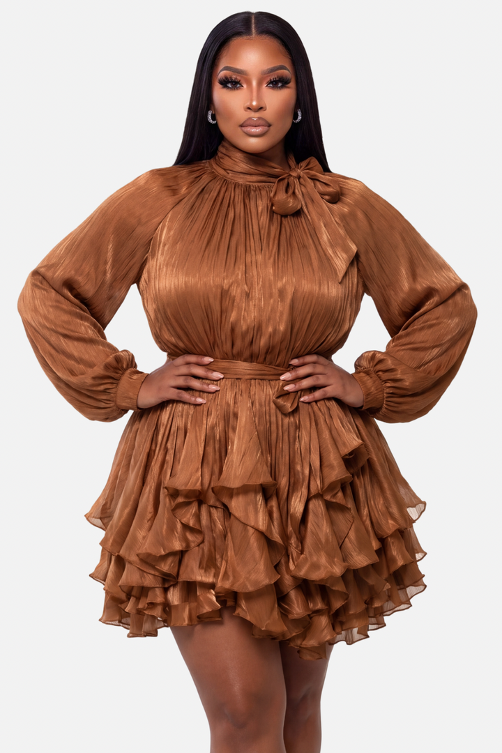 Golden Hour Ruffle Mini Dress [Bronze]