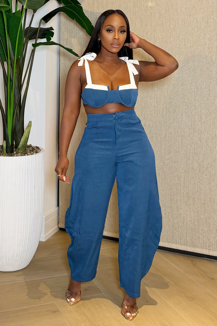 The Barrel Tie Strap Bustier Pants Set [Medium Wash]