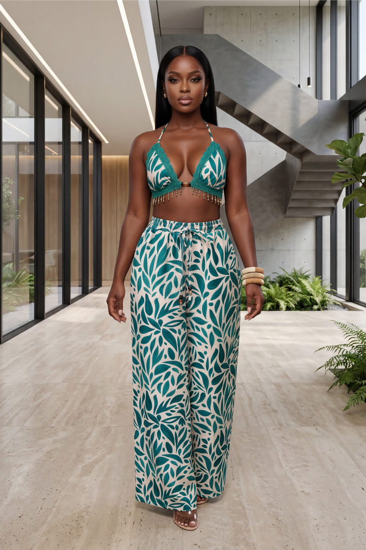 Tropical Muse Pant Set [Emerald Leaf]