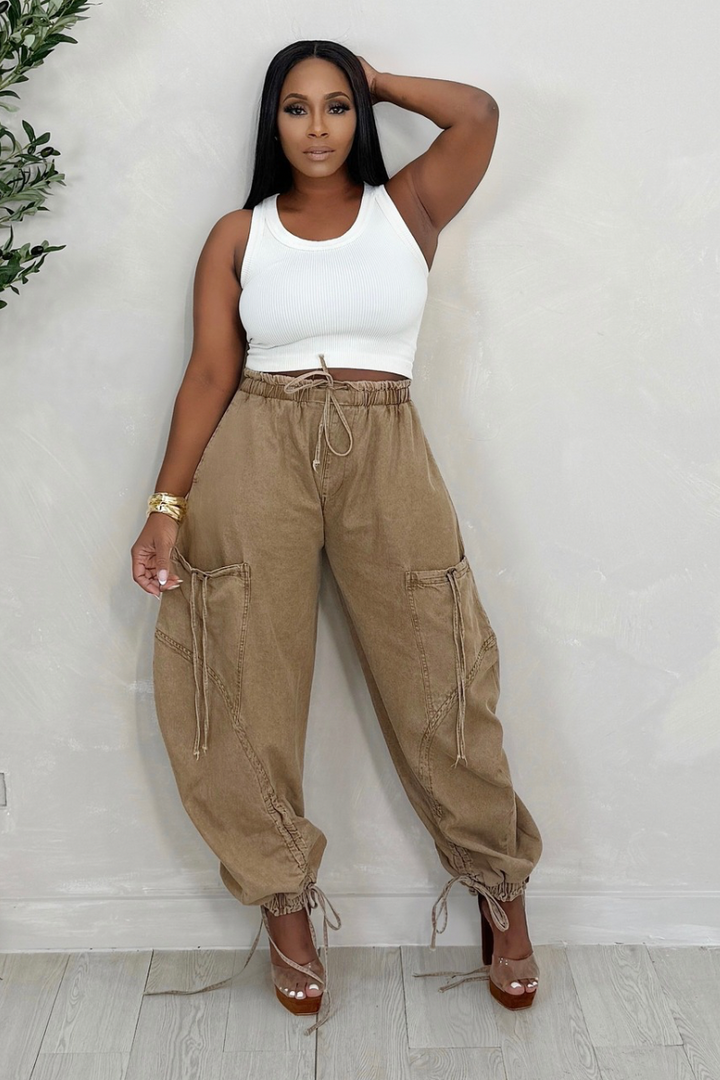 New Trend Barrel High Waist Denim (Mocha)