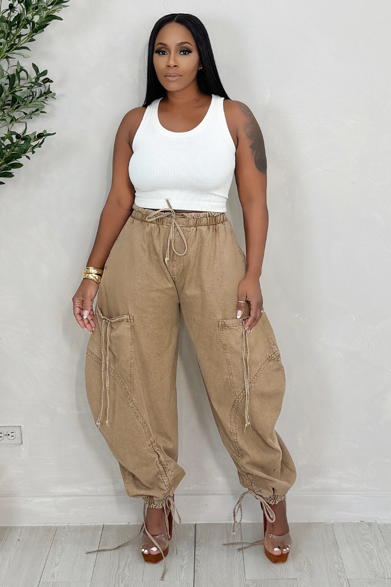 New Trend Barrel High Waist Denim (Mocha)