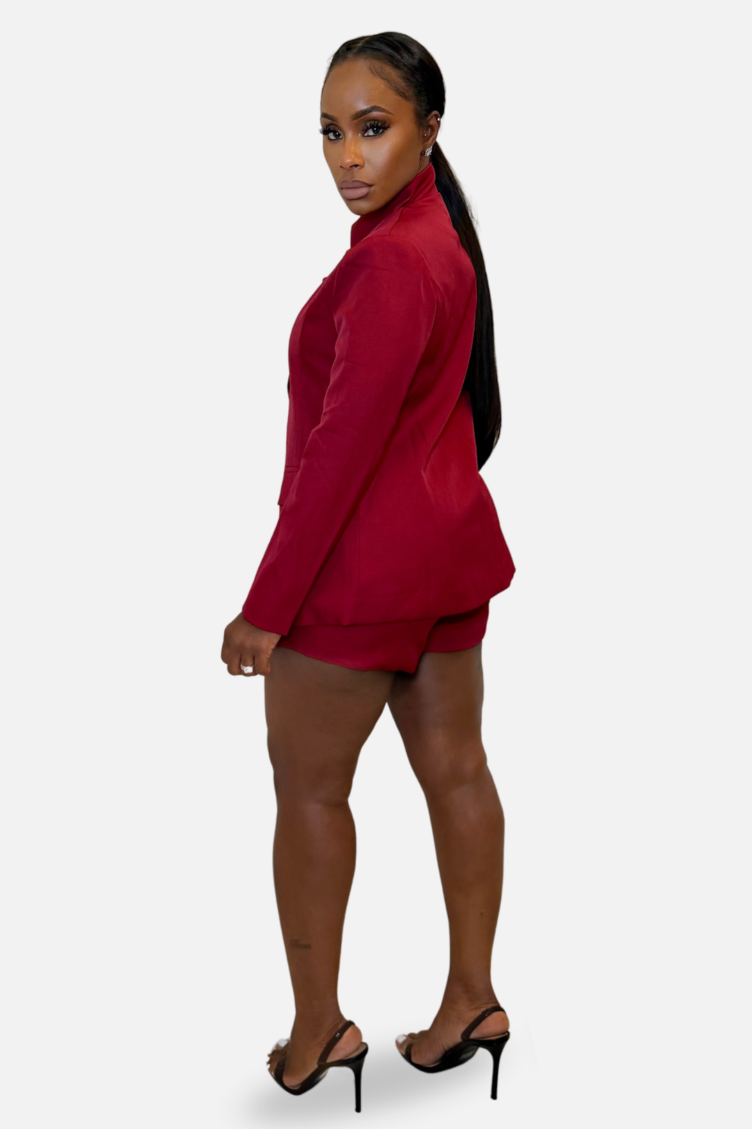 The Dynasty Tailored Blazer Short Set [Burgundy]