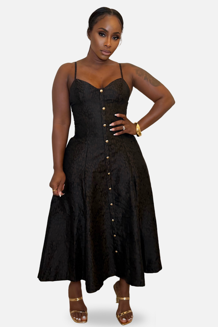 The Élise Jacquard Midi Dress [Black]