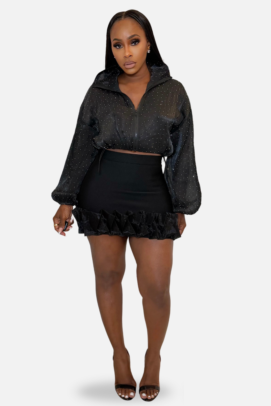 Midnight Sparkle Cropped Jacket [Black]