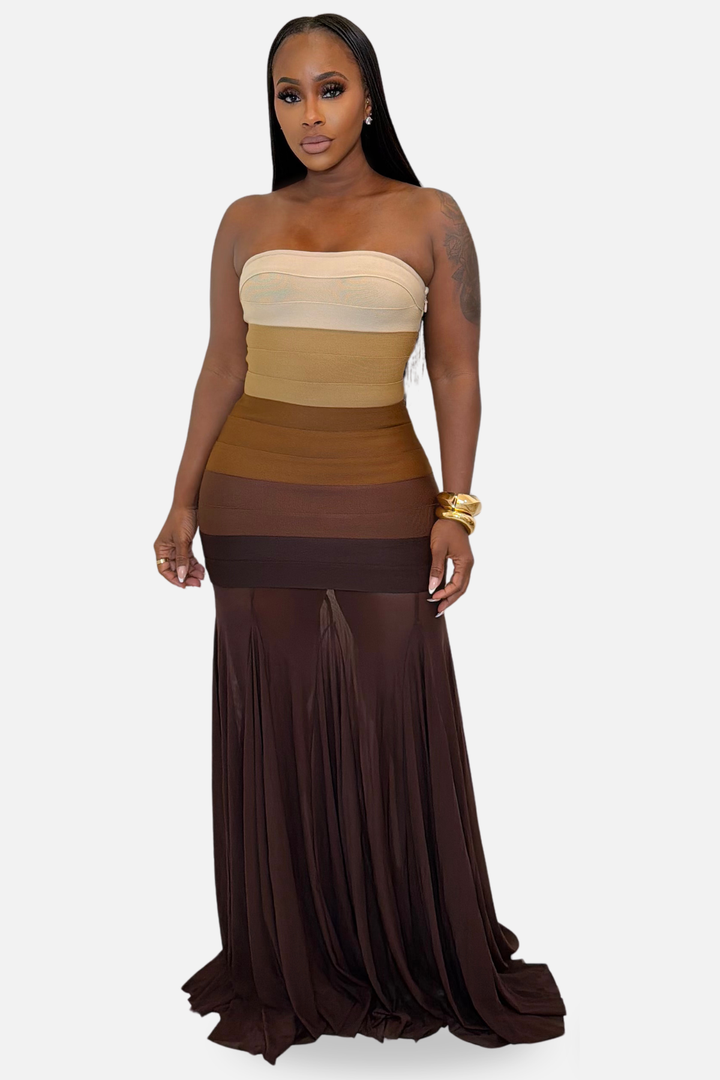 Mocha Muse Ombre Maxi Dress (Brown Multi)