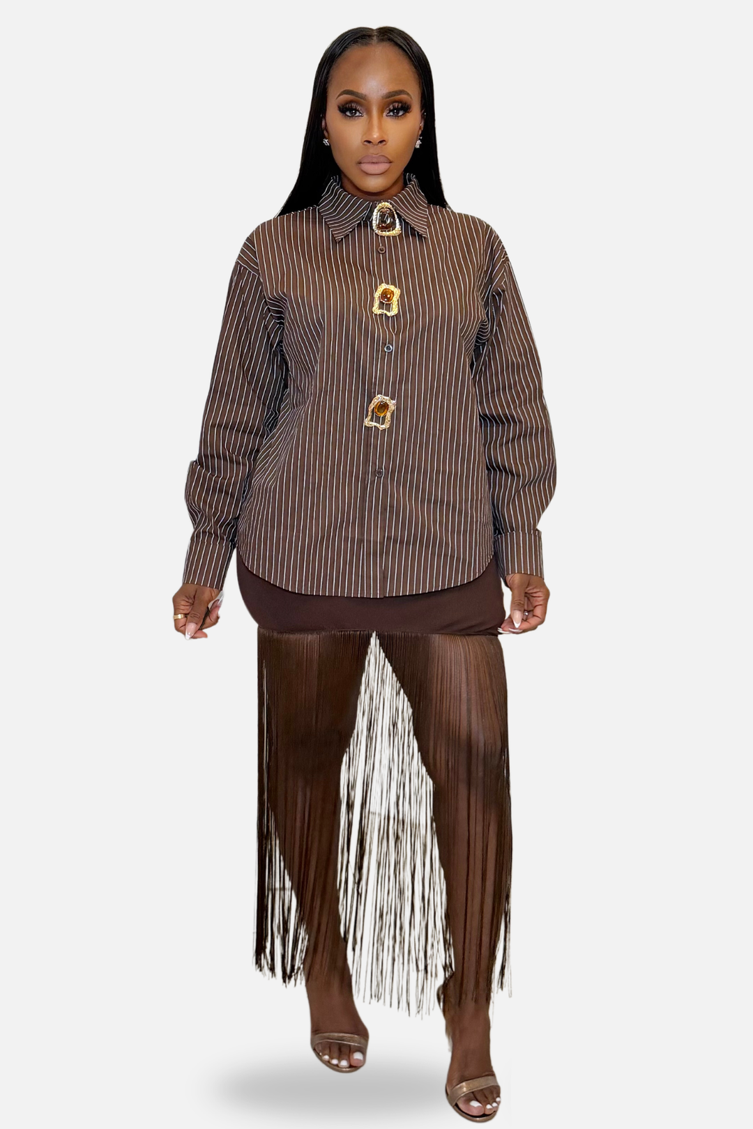 After Hours Fringe Skirt [Chocolate Brown]