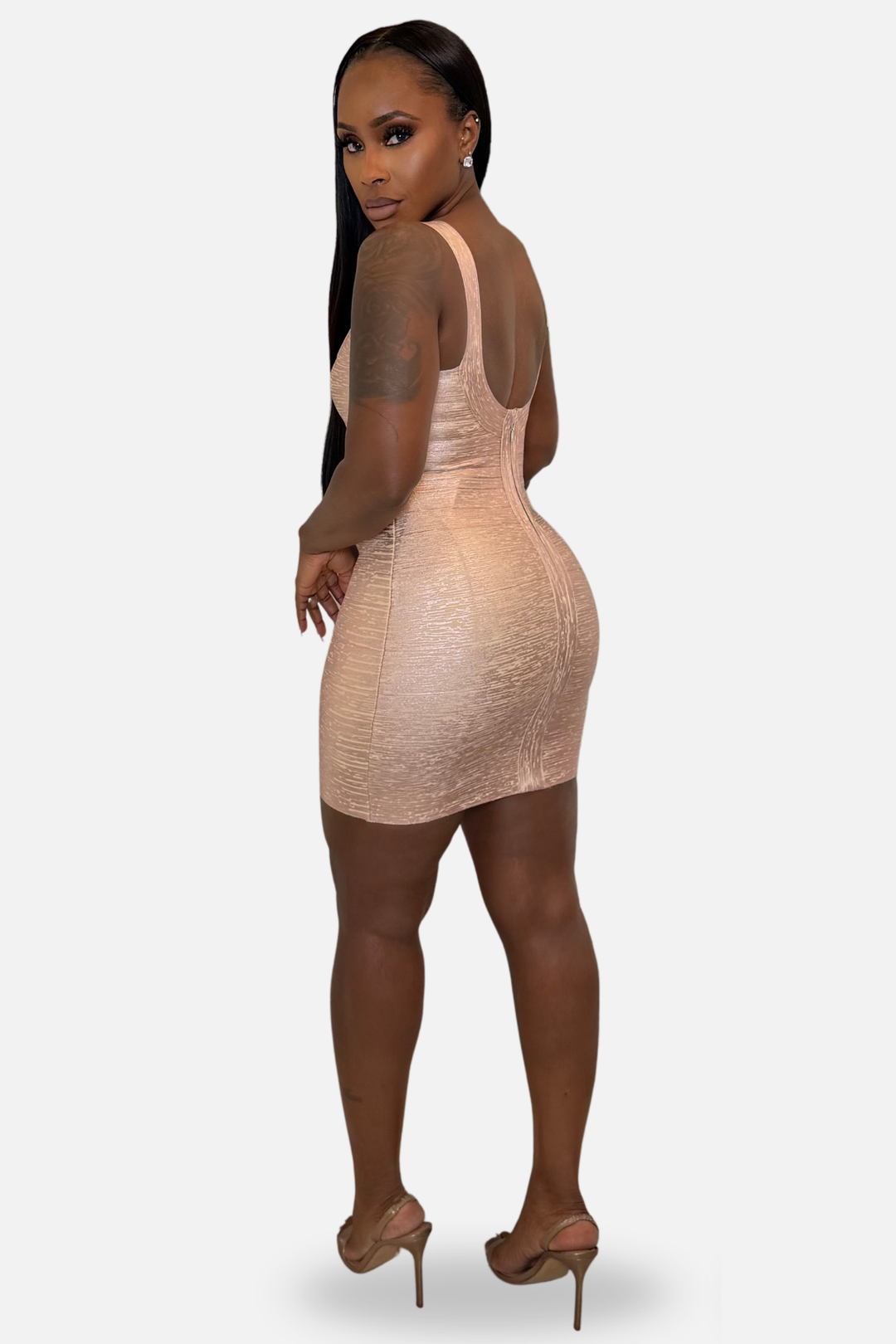 Glow Metallic Bandage Mini Dress (Champagne)