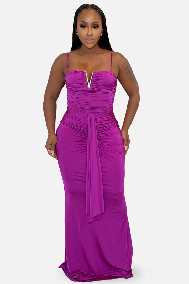Fuchsia Allure Ruched Maxi Dress [Fuschia]