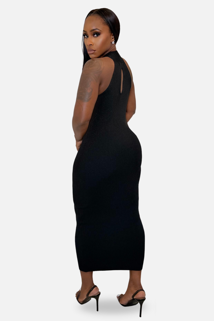 Amara Cross-Halter Ribbed Midi Dress