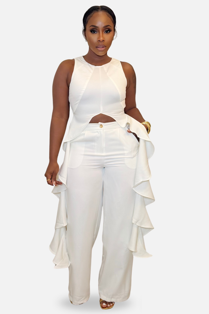 The Cascading Ruffle Pant Set [Ivory]