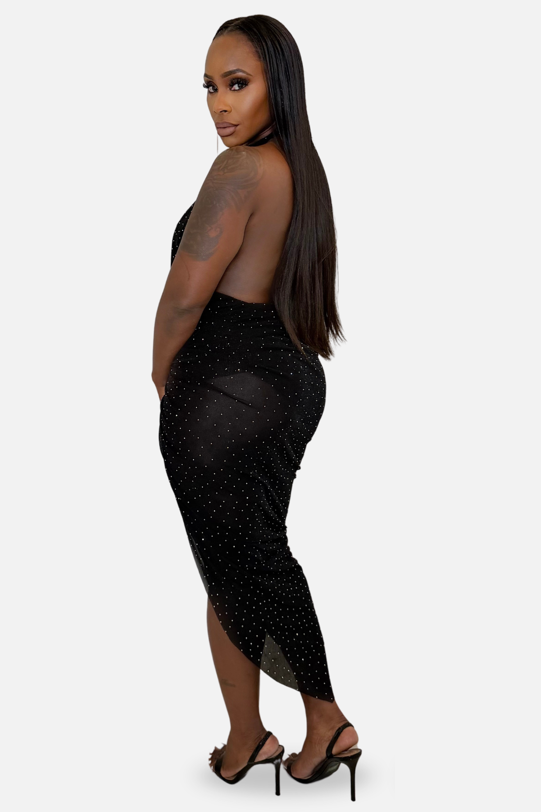 Midnight Sparkle Halter Midi Dress [Black]