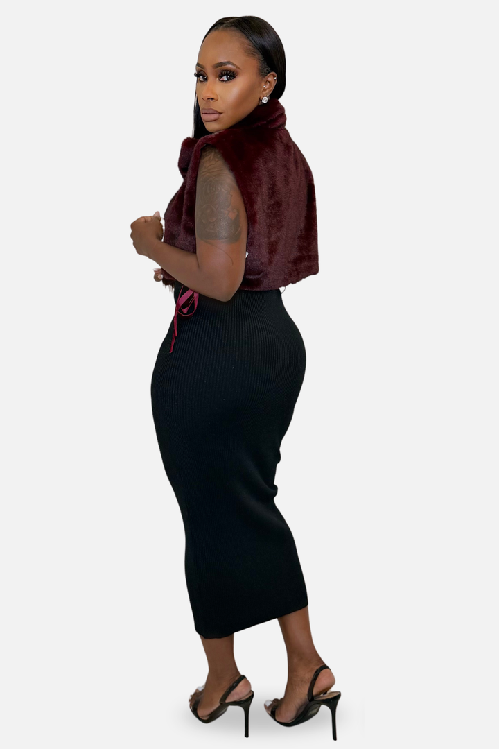 Bordeaux Luxe Faux Fur Cropped Vest [Burgundy]