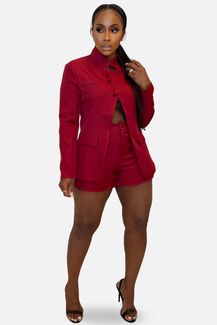 The Dynasty Tailored Blazer Short Set [Burgundy]