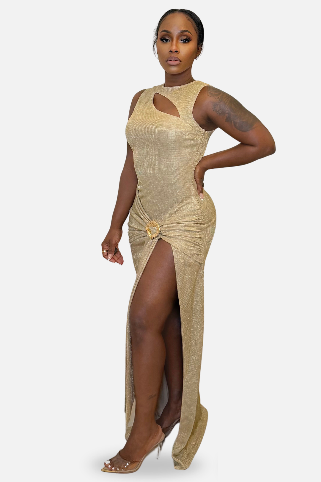 Golden Muse Cutout Maxi Dress [Gold]