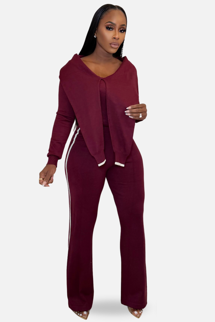 Bordeaux Chic Knit Two-Piece Set [Burgundy]